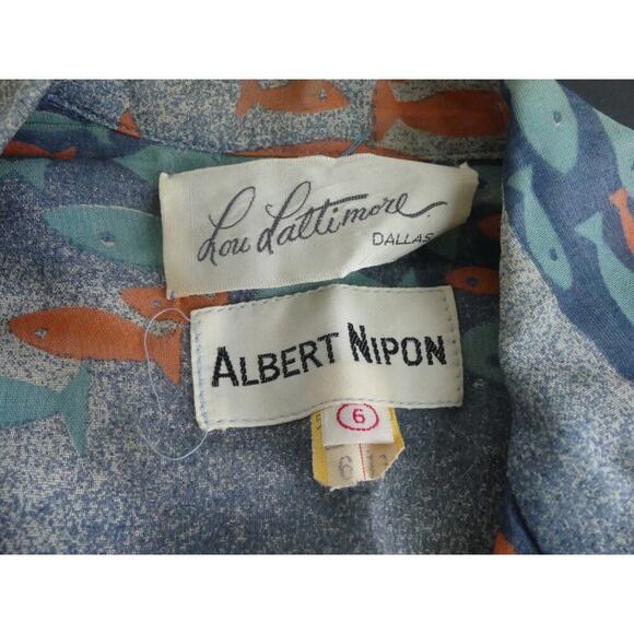 Vtg 1960s Albert Nipon Silk Fish Dress Lattimore Collab Button Front Sz 6 - Picture 7 of 13